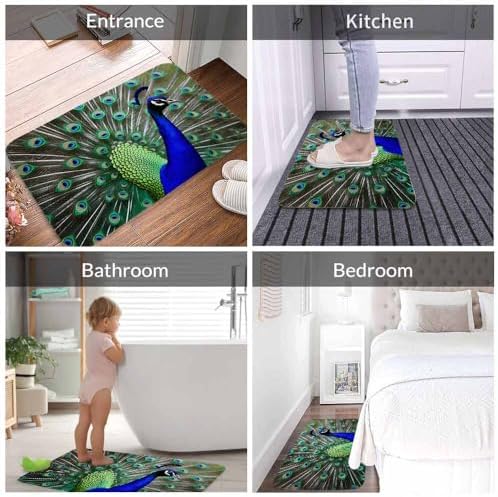 Peacock Bathroom Mat Rugs Beautiful Bird Peacock and Green Feathers Microfiber - Image 4