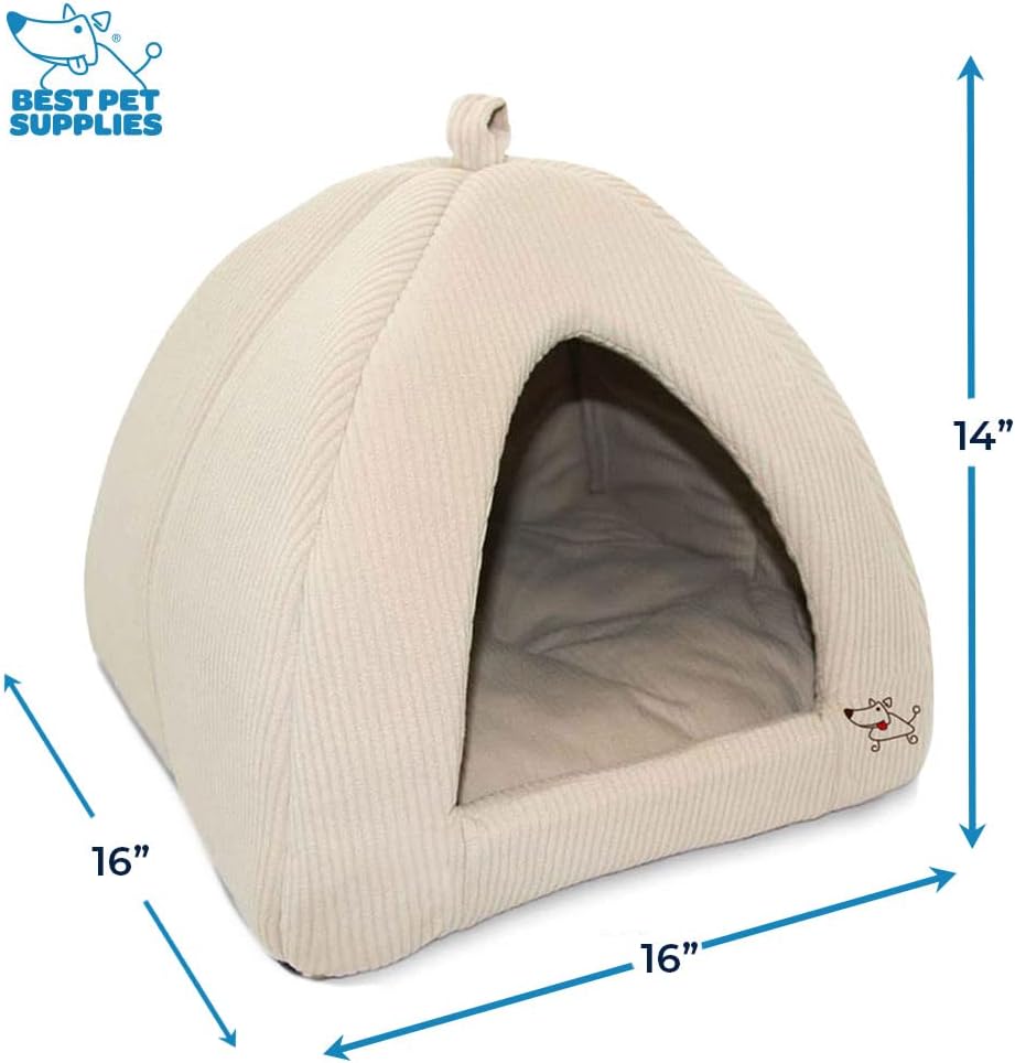 Best Pet Supplies Pet Tent-Soft Bed for Dog and Cat Beige Corduroy, 16" x 16" x H:14"