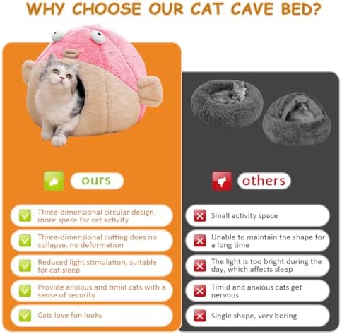 Cat Beds for Indoor Cats-Cat Bed Cave, Cute Lively Pufferfish Shape - Image 3