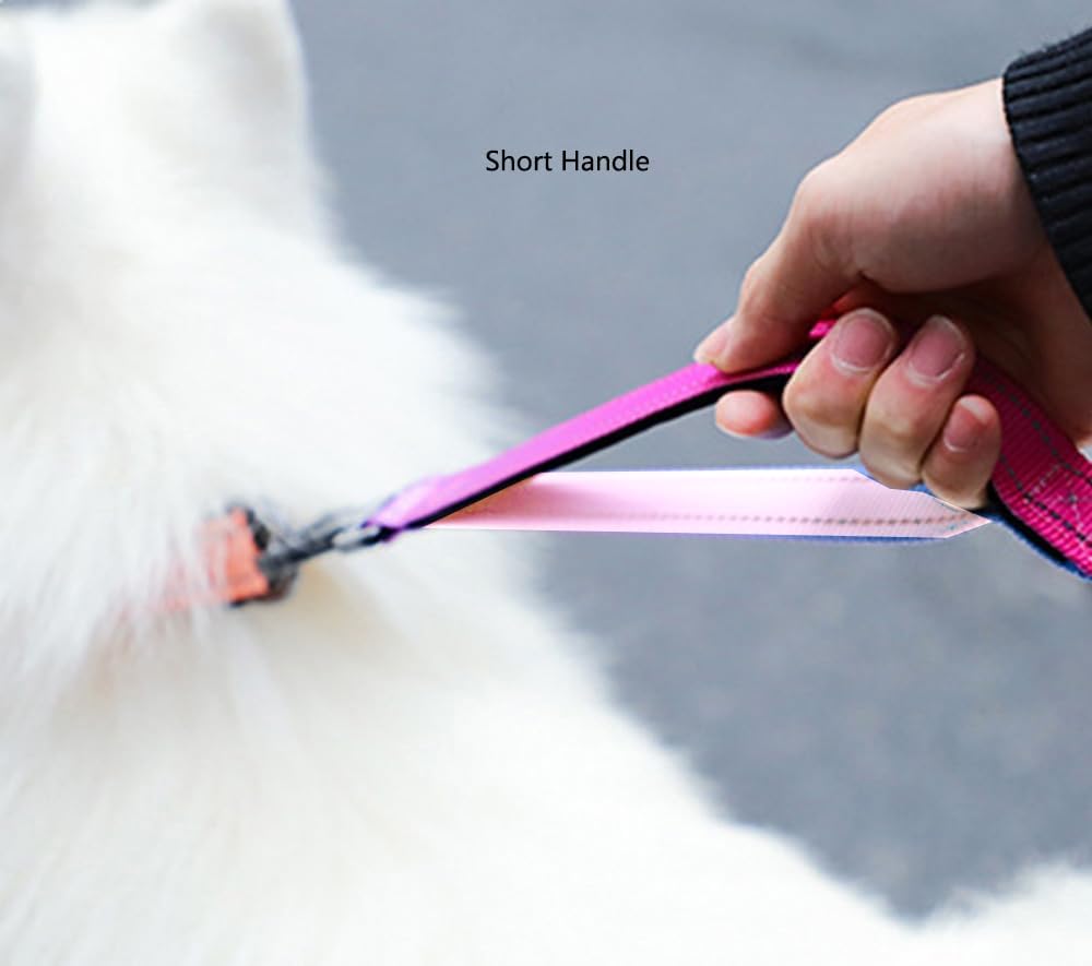 Hands Free Dog Leash for Large Medium Dogs Heavy Duty Bungee Reflective Adjustable Waist Leashes for Walking Running with Car Buckle 4-6FT (Rose)