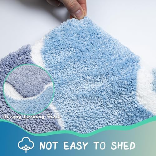 Blue Bathroom Rugs Cute Fluffy Plush Microfiber Absorbent - Image 6
