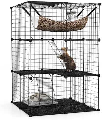 Tangkula Cat Cages Indoor, 3-Tier Cat Enclosure by TANGKULA