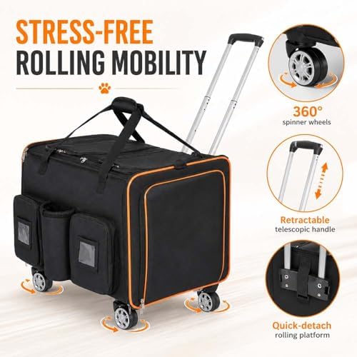 Large Cat Carrier on Wheels for 2 Cats, Double Rolling Pet Carrier - Image 4