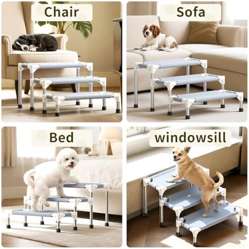 13 Inch 3-Tier Dog Stairs, Cotton Fabric Steps - Image 4