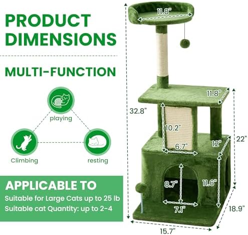 32.8inch Small Cat Tree Tower Condo - Image 3
