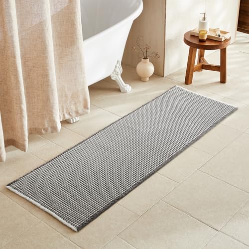 TYUU Waffle Runner Rug Bathroom, Long Boho Bath Mat, 72x24 Grey & White by TYUU
