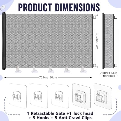 Retractable Dog Gate No Drill, 30 x 70 Inches, Anti Crawl - Image 2