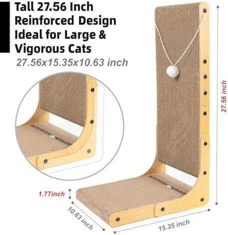 27.6 Inch Reinforced Cat Scratcher, L-Shaped Wall Mount Scratching Post - Image 3