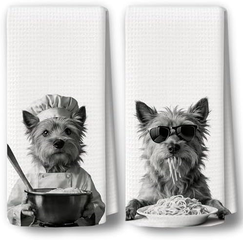 Dog Kitchen Towels Decor Set of 2 by BCUANGD