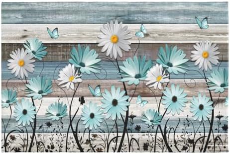 Giwawa Daisy Floral Bath Rug Rustic Wood Bathtub Mat Soft Absorbent Non Slip by Giwawa