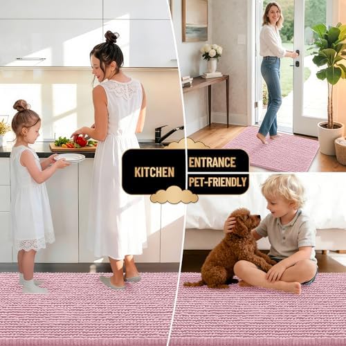 OLANLY Thick Chenille Bathroom Runner Rugs Mats 47x20, Dusty Rose - Image 6