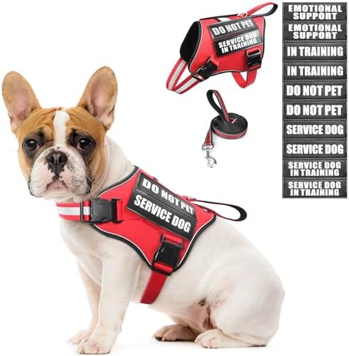Service Dog Vest Harness and Leash Set+10 Patches, No Pull&Adjustable by MOOGROUPETSFRIEND