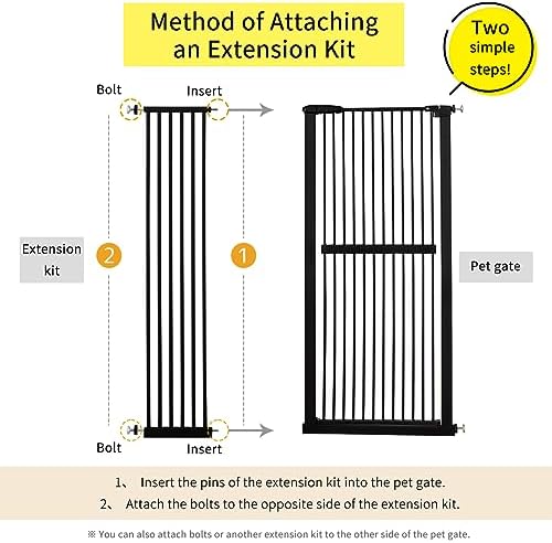 Lumizone 61.02" Extra Tall Pet Gate Extension Kit 12.6" Wide Black - Image 3