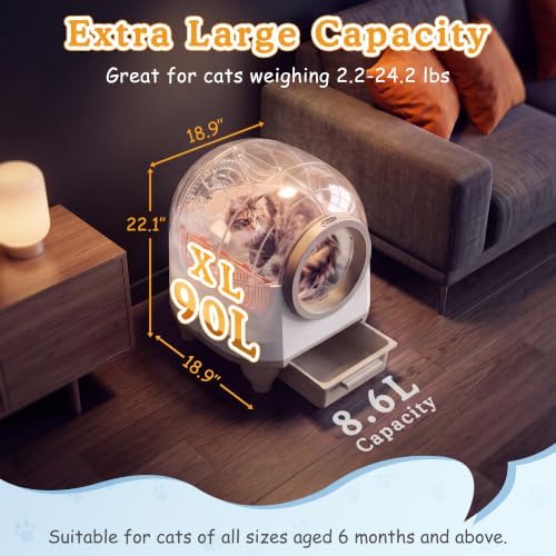 Greesum Enclosed Self-Cleaning Cat Litter Box, 90L XL, App Control - Image 2