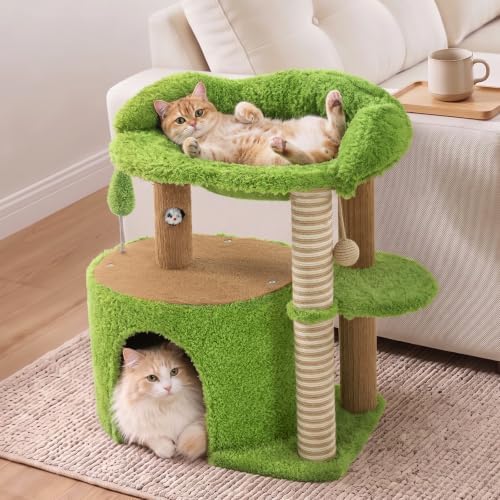 WOOCHPET Small Cat Tree with Scratching Post and Cat Hammock - Image 2