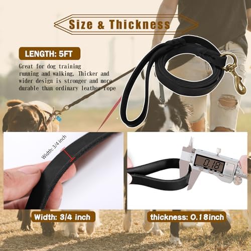 Leather Dog Leash 5ft x 3/4 inch, Strong Heavy Duty Genuine Leather Braided Dog - Image 3