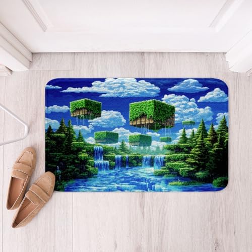 Manfei Pixelated Games Bathroom Rugs, Pixel Grid Gamepad Shaggy Absorbent Floor by Manfei