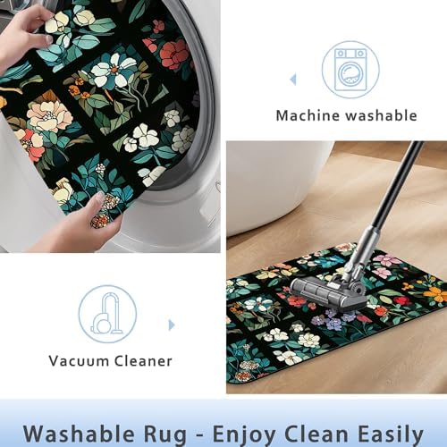 Bathroom Rug 29.5"x17", Groovy Abstract Flowers Bath Mat - Image 5