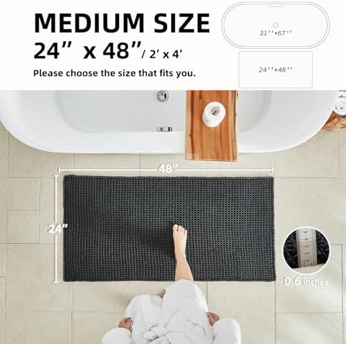 TYUU Black Waffle Bath Mat, Boho Bathroom Rugs Non Slip Washable - Image 3