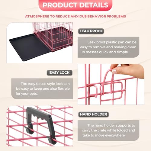 FDW | 48" Foldable Metal Dog Crate | Pink | Cage - Image 6