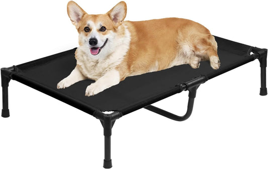Elevated Dog Bed 35 Inch for Medium Dogs, Breathable Cooling Raised Pet Bed for Backyard or Camping, Portable Indoor & Outdoor Pet Hammock with Non-Slip Feet, Black