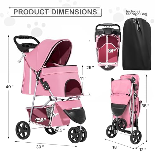 MoNiBloom Pet Stroller for Small/Medium Dogs and Cats up to 33 lbs - Image 3
