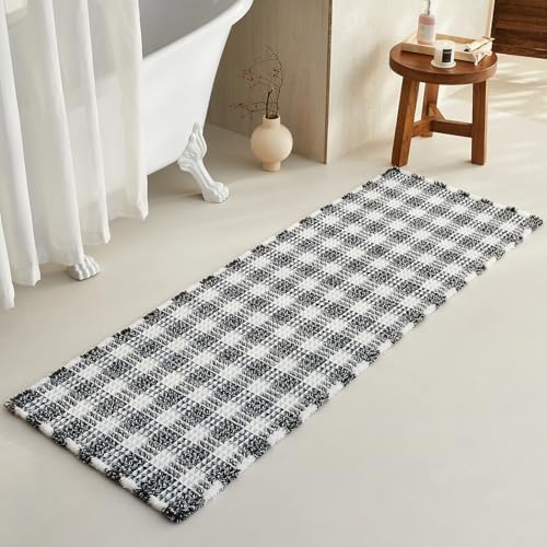 TYUU Waffle Runner Rug Bathroom, Long Boho Bath Mat, 72x24 Black & White by TYUU
