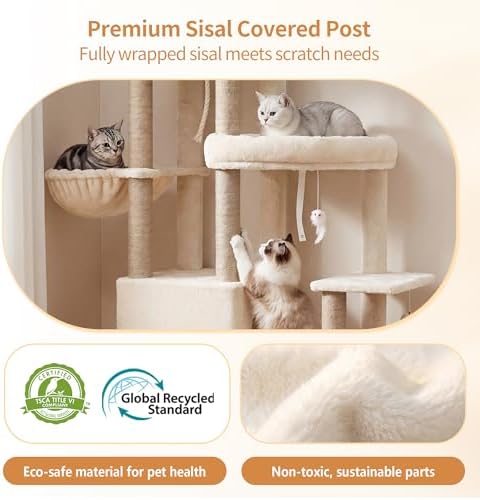 Heybly Cat Tree, 59.4" Secure Anti-Tip Cat Tower - Image 5