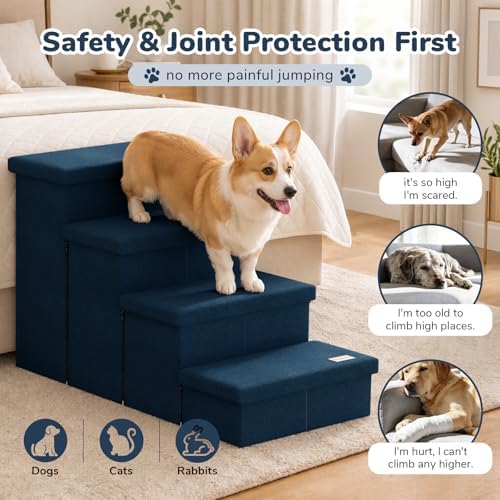 4-Step Wide Dog Stairs with Storage 23" H, Non-Slip Sturdy Pet Steps - Image 4