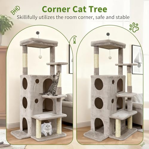 48" Cat Apartment Cat Tree, 3 Cozy Cat Condos, Light Gray - Image 4