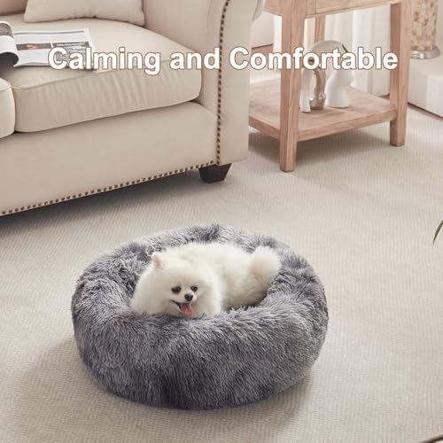 23 in Faux Fur Fluffy Donut Dog Bed - Image 2