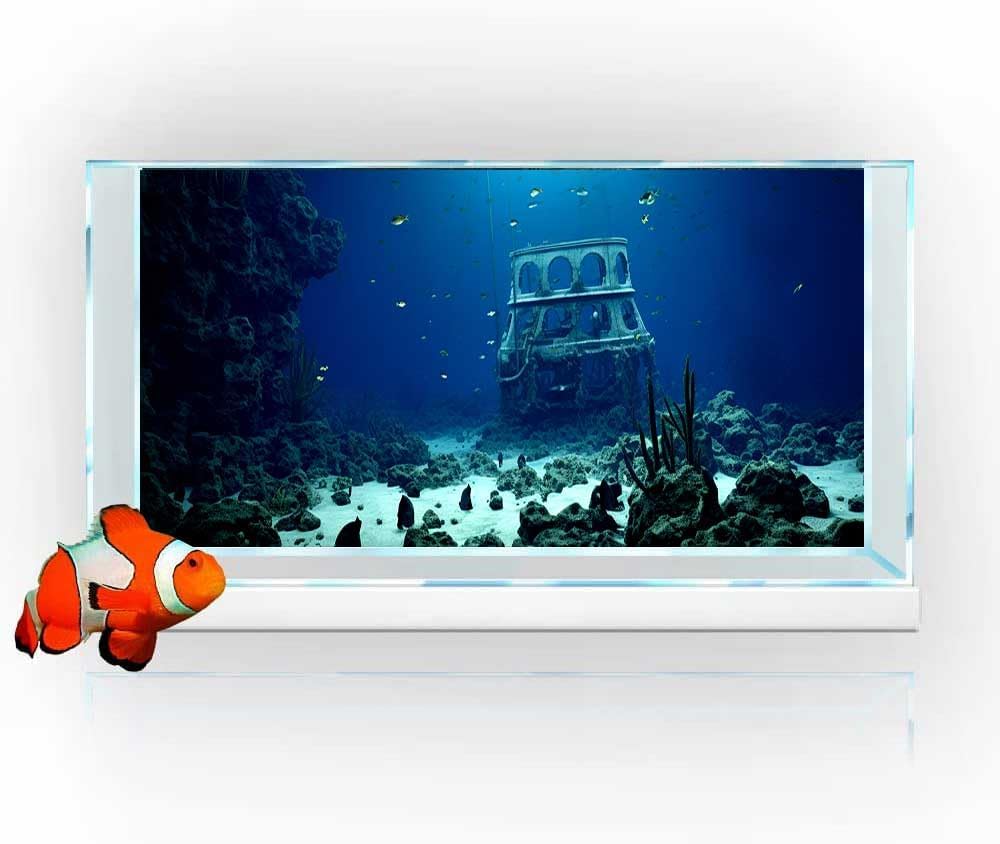 72X18IN Natural Underwater Aquarium Background, Pictures 3D Fish Reef Fish Tank Decoration Background, with 8 EVA Double-Sided Tape