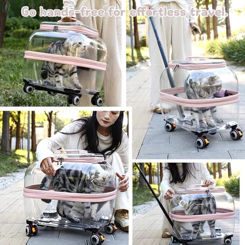 Cat Carrier with Wheels, Transparent Rolling Hard Shell Pet Carrier, Rolling - Image 6