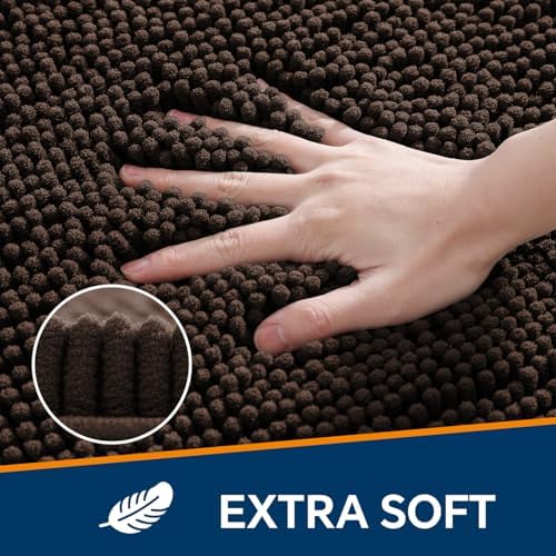 Chenille Bathroom Rug 24"x36" Brown, Non-Slip Plush Bath Mat - Image 3