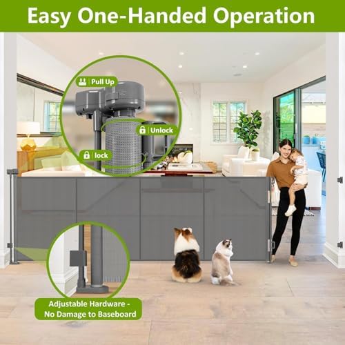 Reinforced 42" Tall Pet Gate 155" Extra Wide Retractable Baby Gate - Image 6