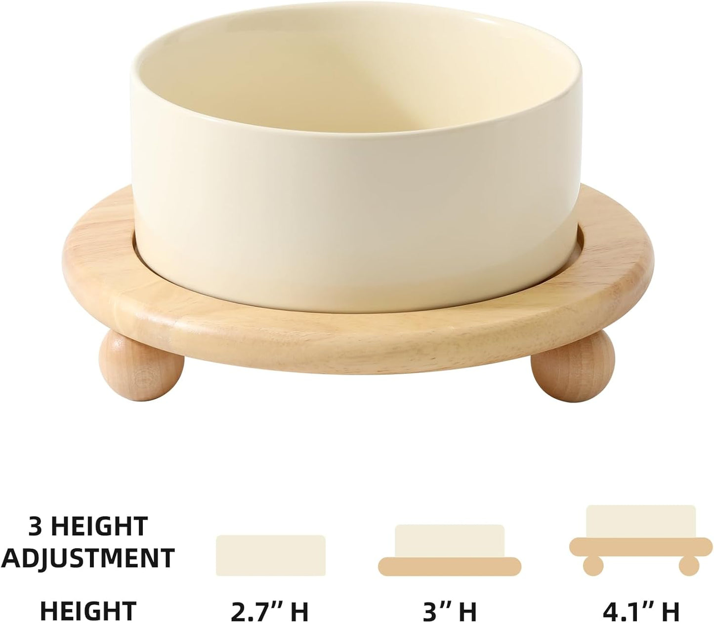Ceramic Elevated Dog Food and Water Bowl, Kitty Bowl, Raised Dog Dish, Pet Feeder (6inch, 1 x Beige + Stand)