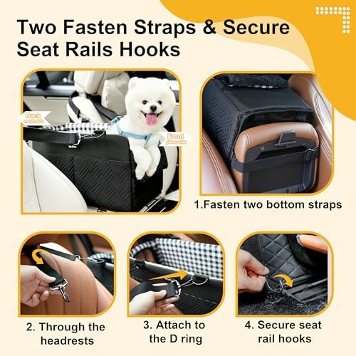Console Dog Car Seat for Small Dogs Cats Up to 11lbs, Anti-Collapse Pet Armrest - Image 3