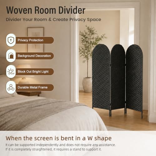 3 Panel PE Rattan Room Divider, Privacy Screen - Image 5