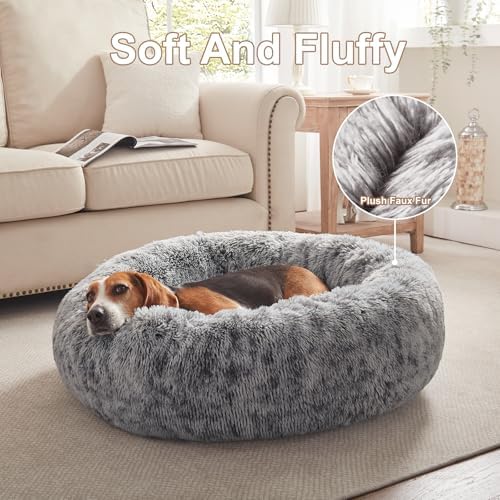 33 in Faux Fur Fluffy Donut Dog Bed - Image 4