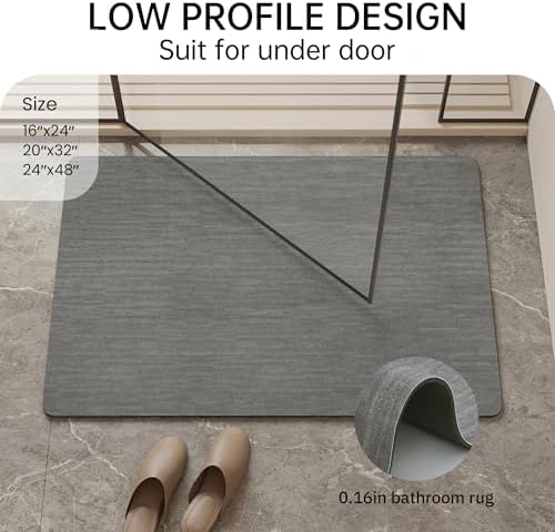 Mecko Bath Mat 16"x24", Ultra Thin Bathroom Rug fit Under Door Grey - Image 2