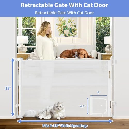 Retractable Baby Gate with Cat Door 55" Wide Retractable Baby Gate - Image 2