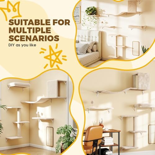 COZIWOW 5-Piece Wall Mounted Cat Wall Shelves Set Beige - Image 6