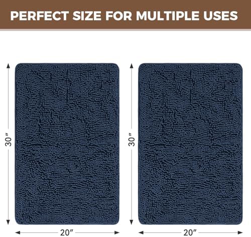 Bcoimo Bath Rug Mat Set, 2 Piece Thick Absorbent Chenille Bathroom Mat Navy - Image 2