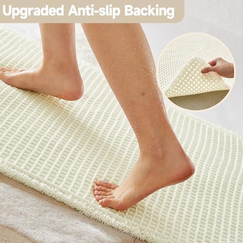 TYUU Cream White Waffle Bath Mat, Boho Bathroom Rugs Non Slip - Image 4