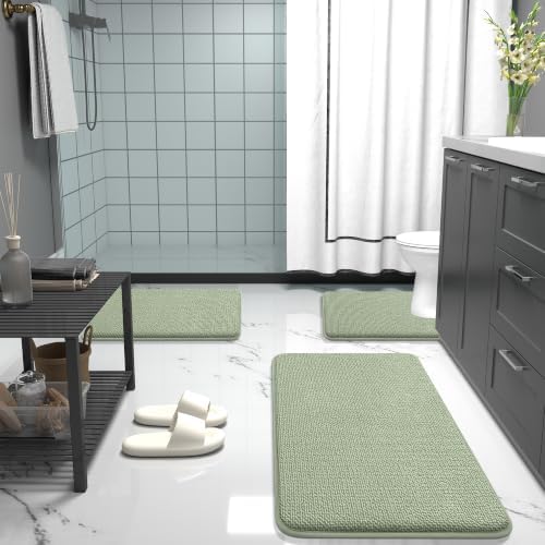 OLANLY Memory Foam Large Bathroom Rug 59x35, Absorbent Bath Mat, Sage Green - Image 7