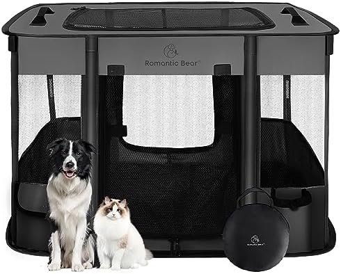 ROMANTIC BEAR Dog Playpen, Foldable Pet Puppy Cat Playpen by ROMANTIC+BEAR