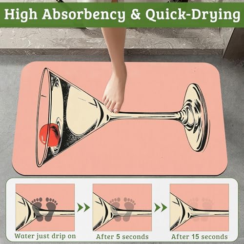 Pink Cherry Glass Bathroom Rugs Mat Non Slip Washable Quick Dry Absorbent Thin - Image 4