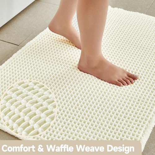 TYUU Cream White Waffle Bath Mat, Boho Bathroom Rugs Non Slip - Image 3