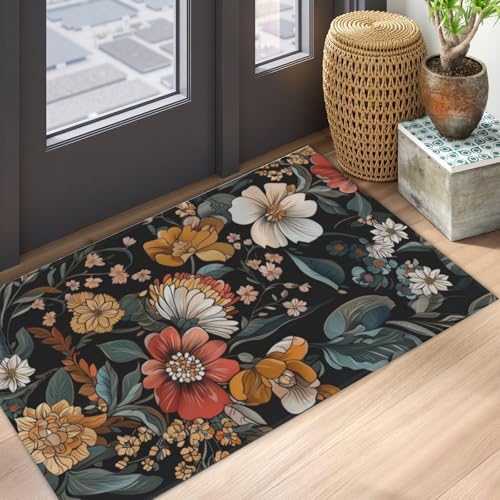 Giwawa Vintage Floral Bath Rug Boho Flower Bathroom Mat Soft Quick Dry Non Slip - Image 5