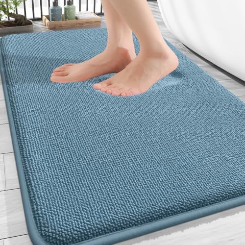OLANLY Thick Memory Foam Bathroom Rugs 32x20, Absorbent Bath Mat, Airy Blue by OLANLY